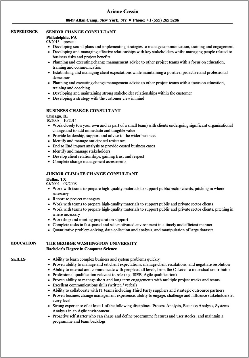 Sample Change Management Specialist Resume