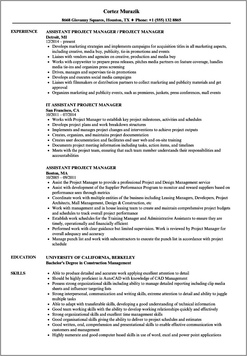 Sample Construction Administrative Assistant Resume