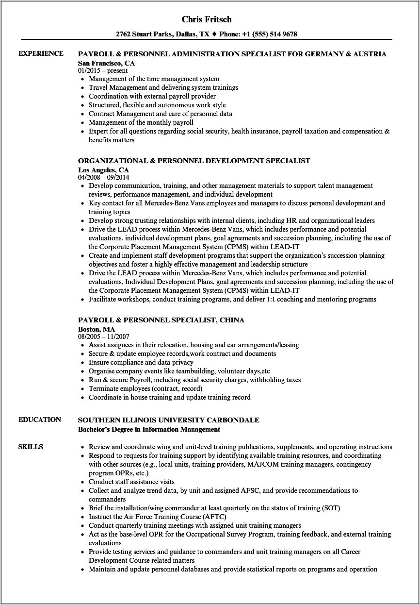Sample Employment Specialist Resume Example