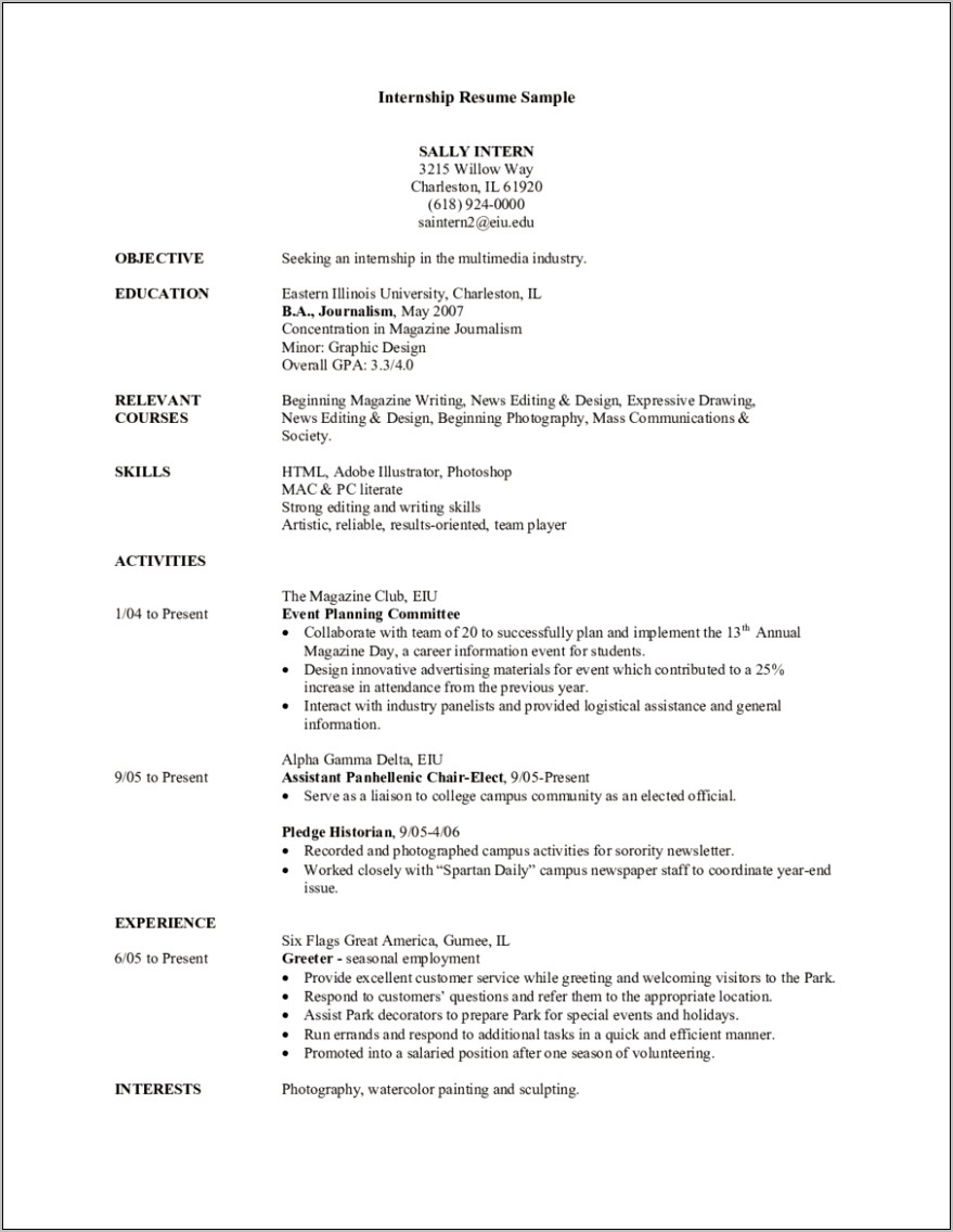 Sample Objective Section Of Resume