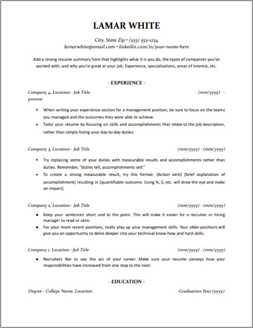 Sample Of International Standard Resume