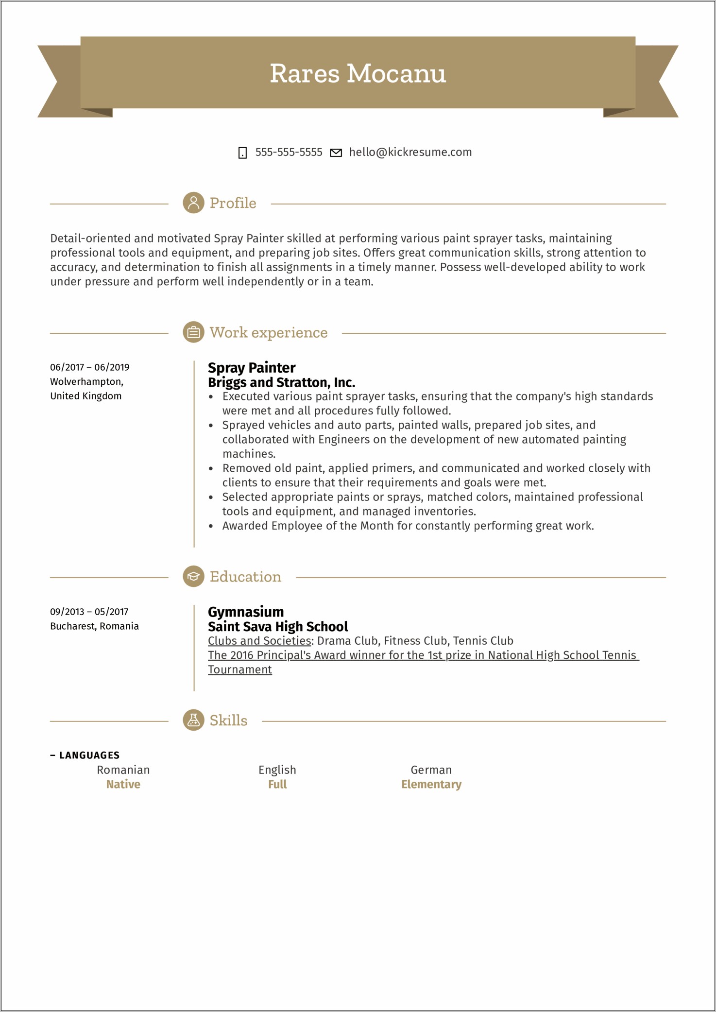 Sample Of Paint Contractor Resume