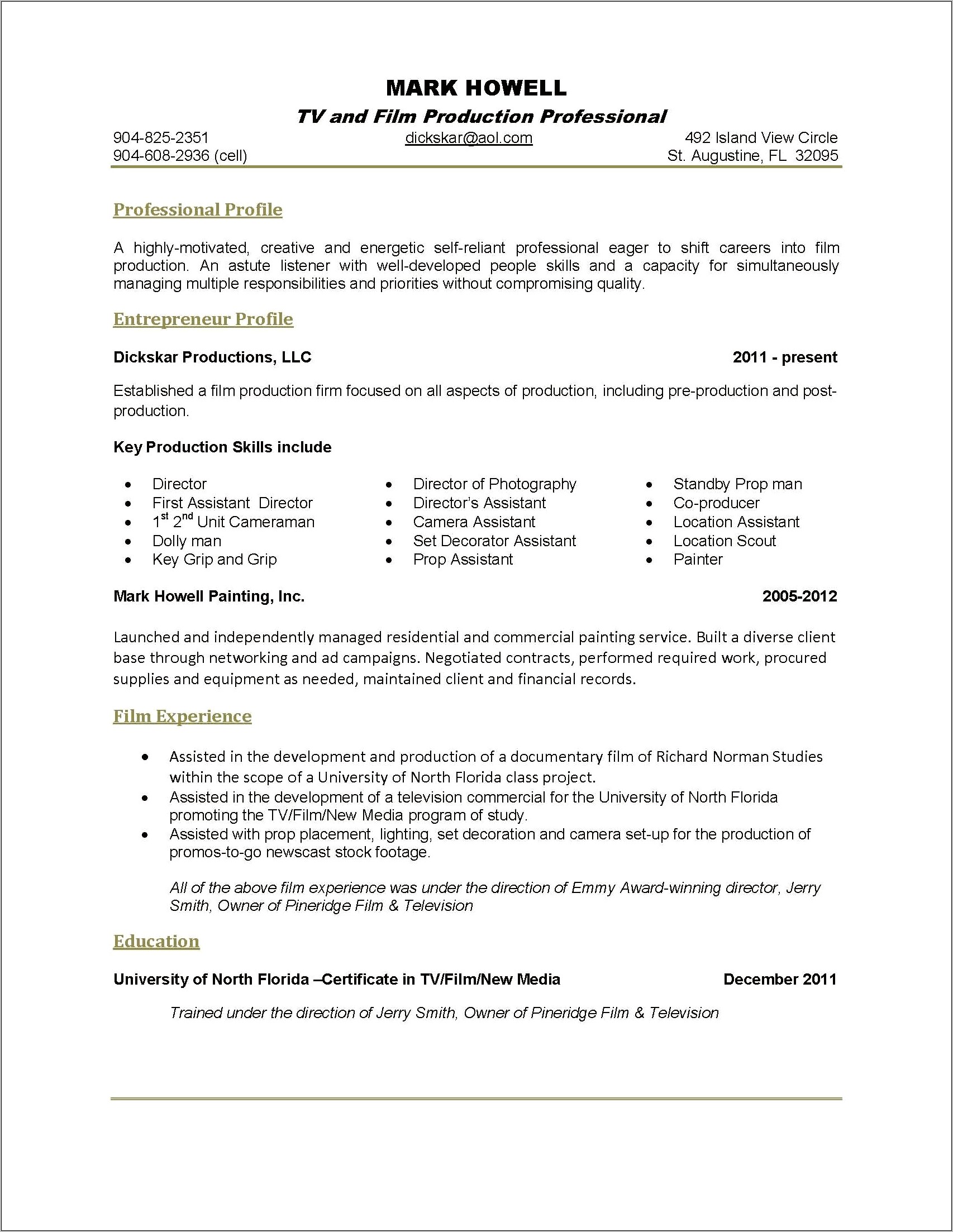 Sample One Page Academic Resume