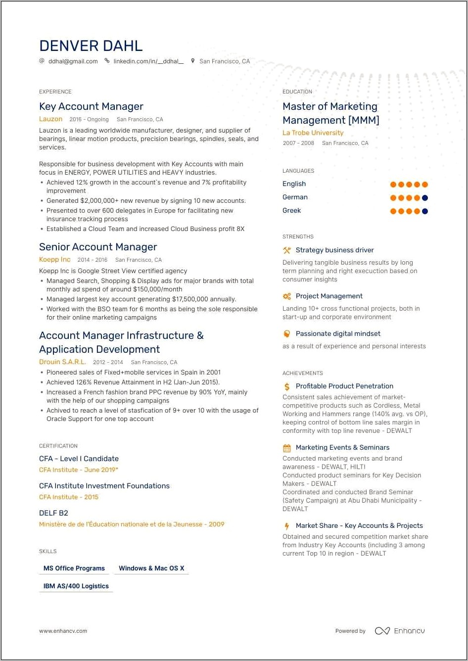 Sample Resume Account Manager Sales