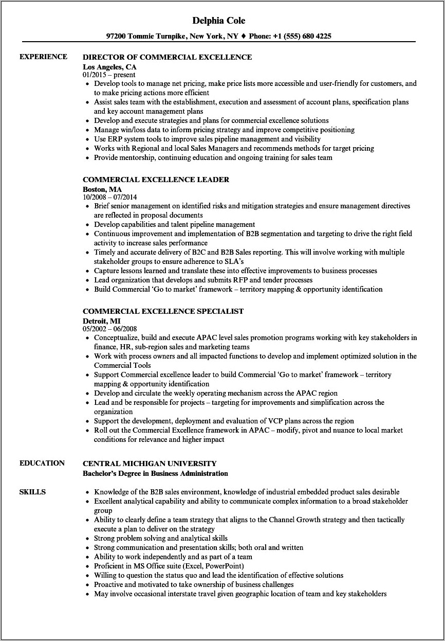Sample Resume Centre Of Excellence