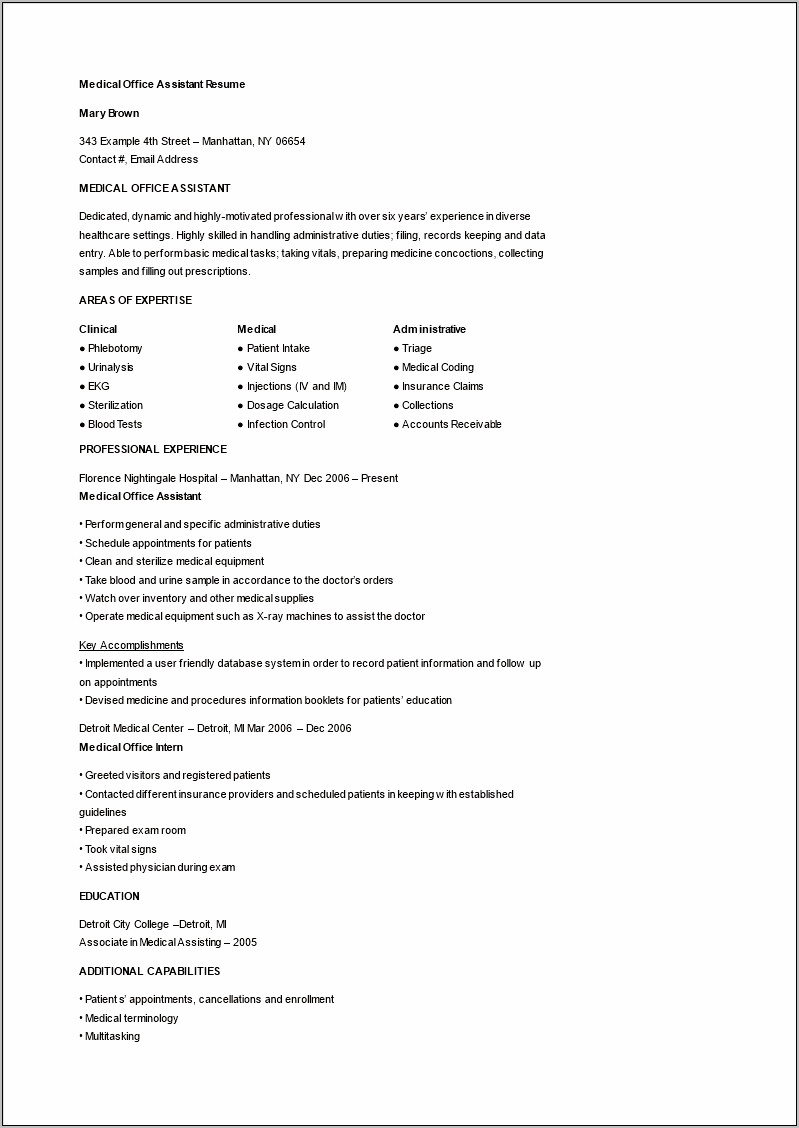 Sample Resume Clinical Medical Assistant