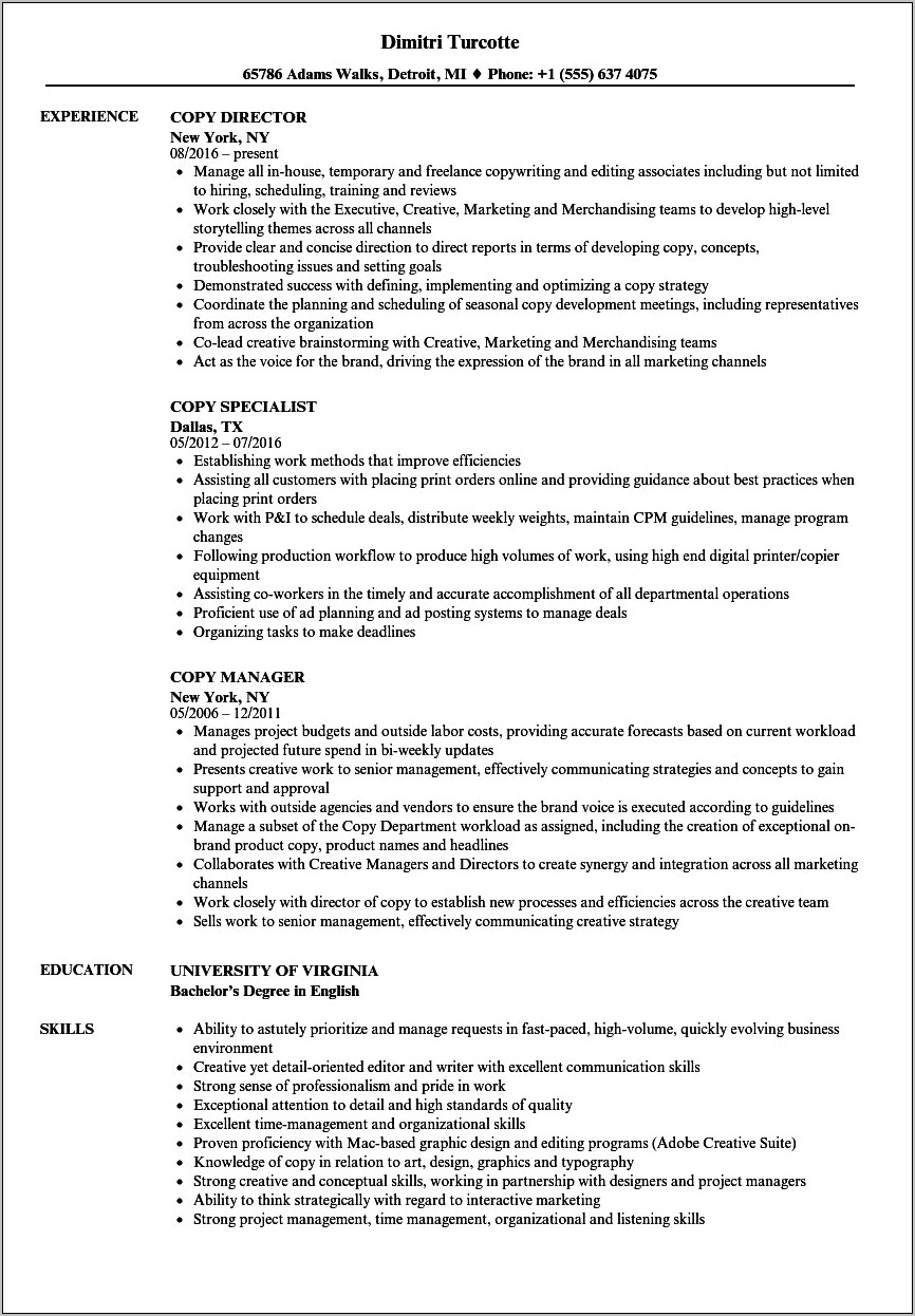 Sample Resume Copy And Paste