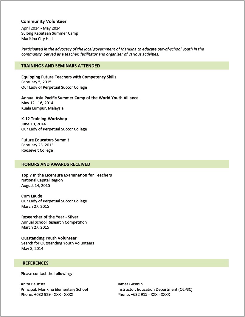 Sample Resume Education With Honors