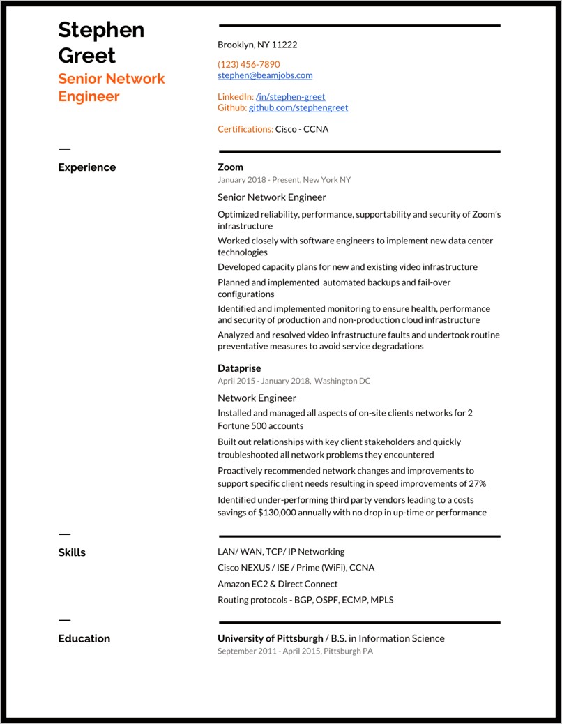 Sample Resume For Ccna Jobs