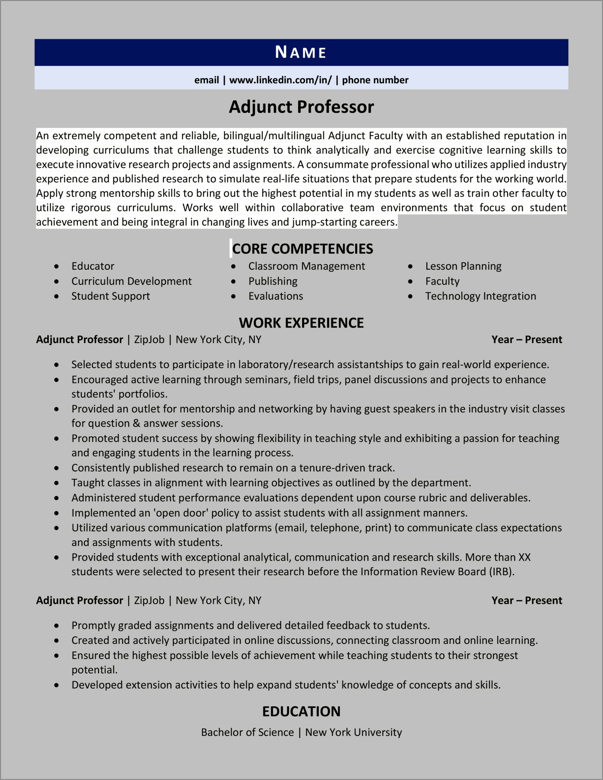 Sample Resume For College Level