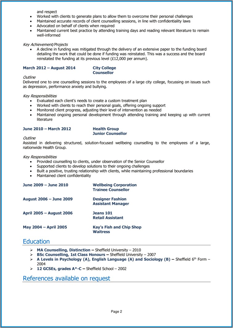 Sample Resume For Counseling Psychologist
