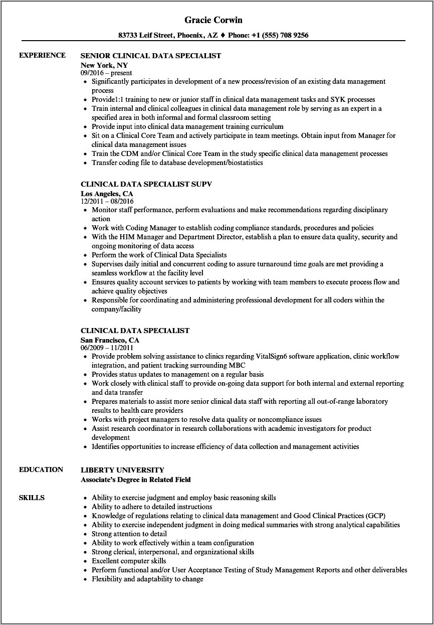 Sample Resume For Data Specialist