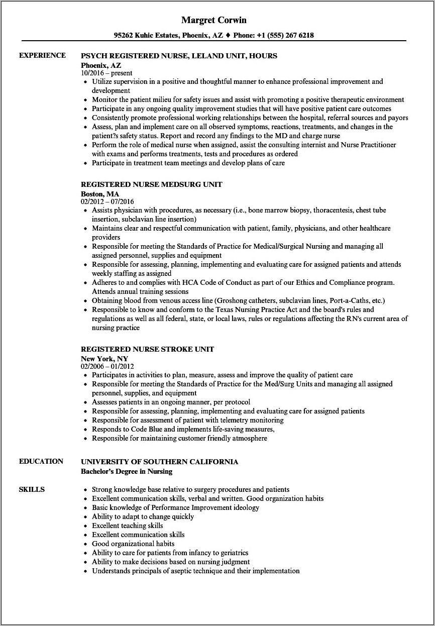 Sample Resume For Dementia Nurse