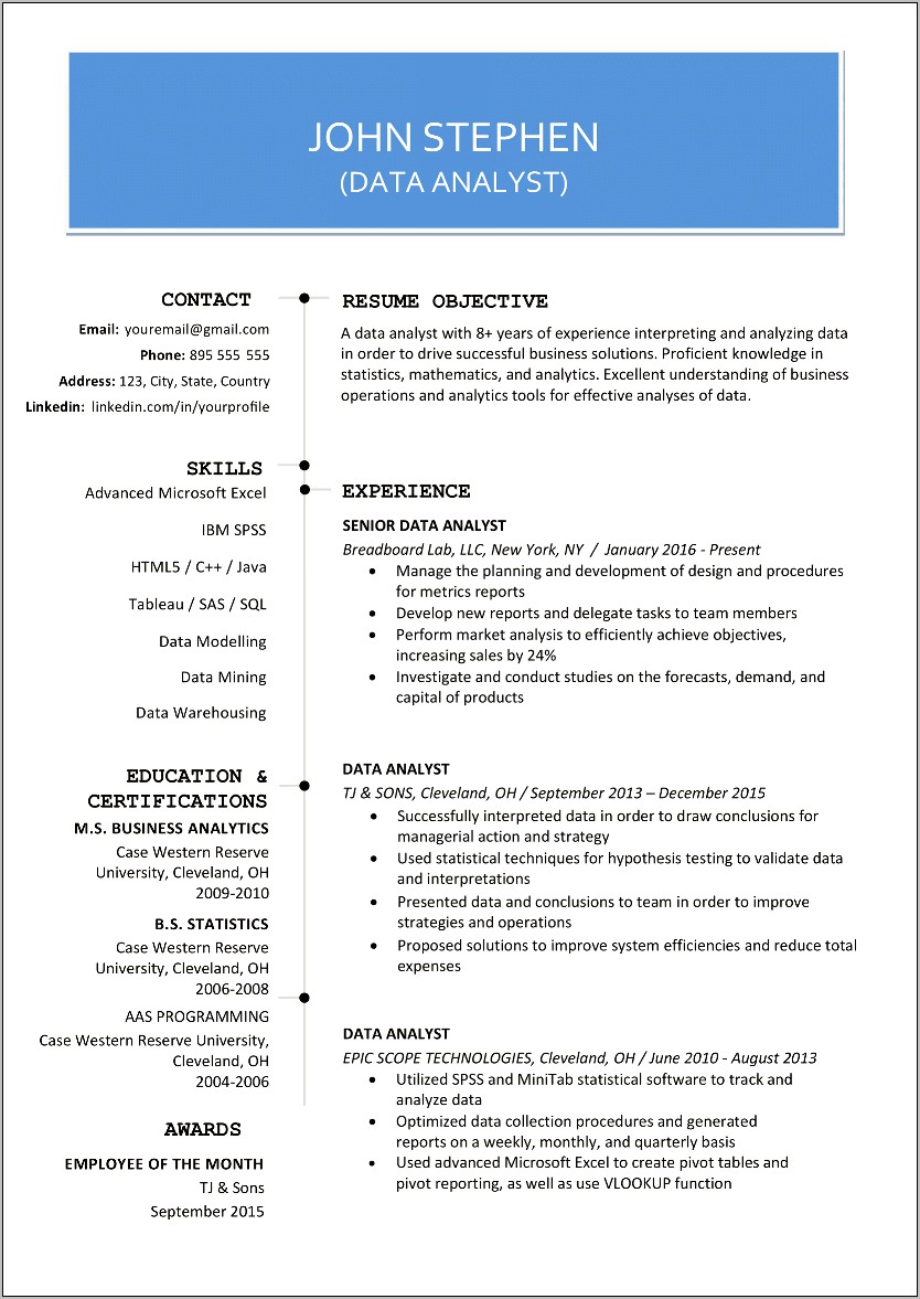 Sample Resume For Epic Analyst
