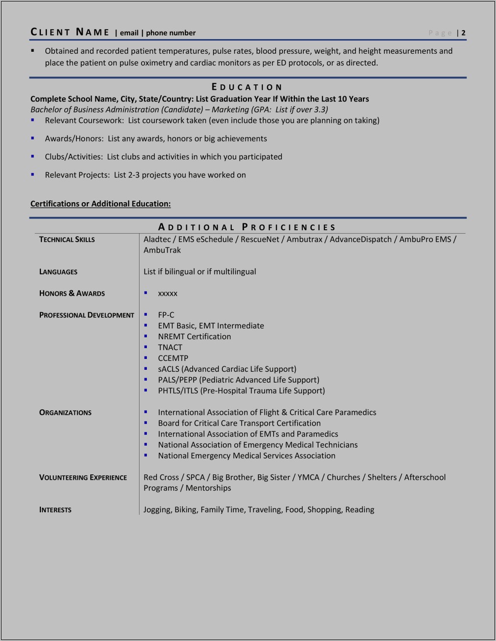 Sample Resume For Er Technician