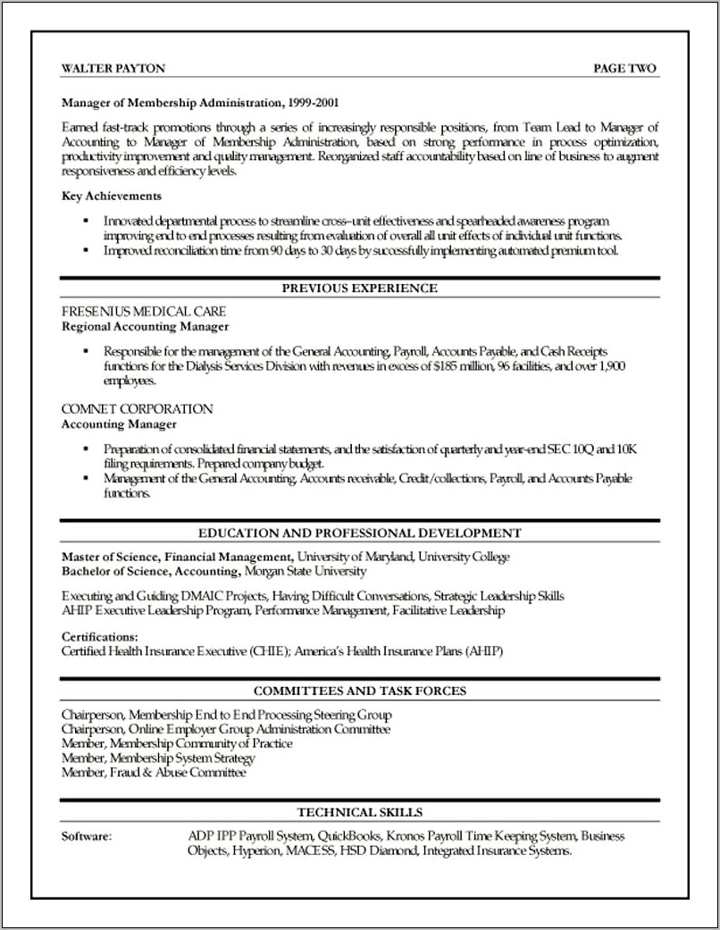 Sample Resume For Healthcare Finance