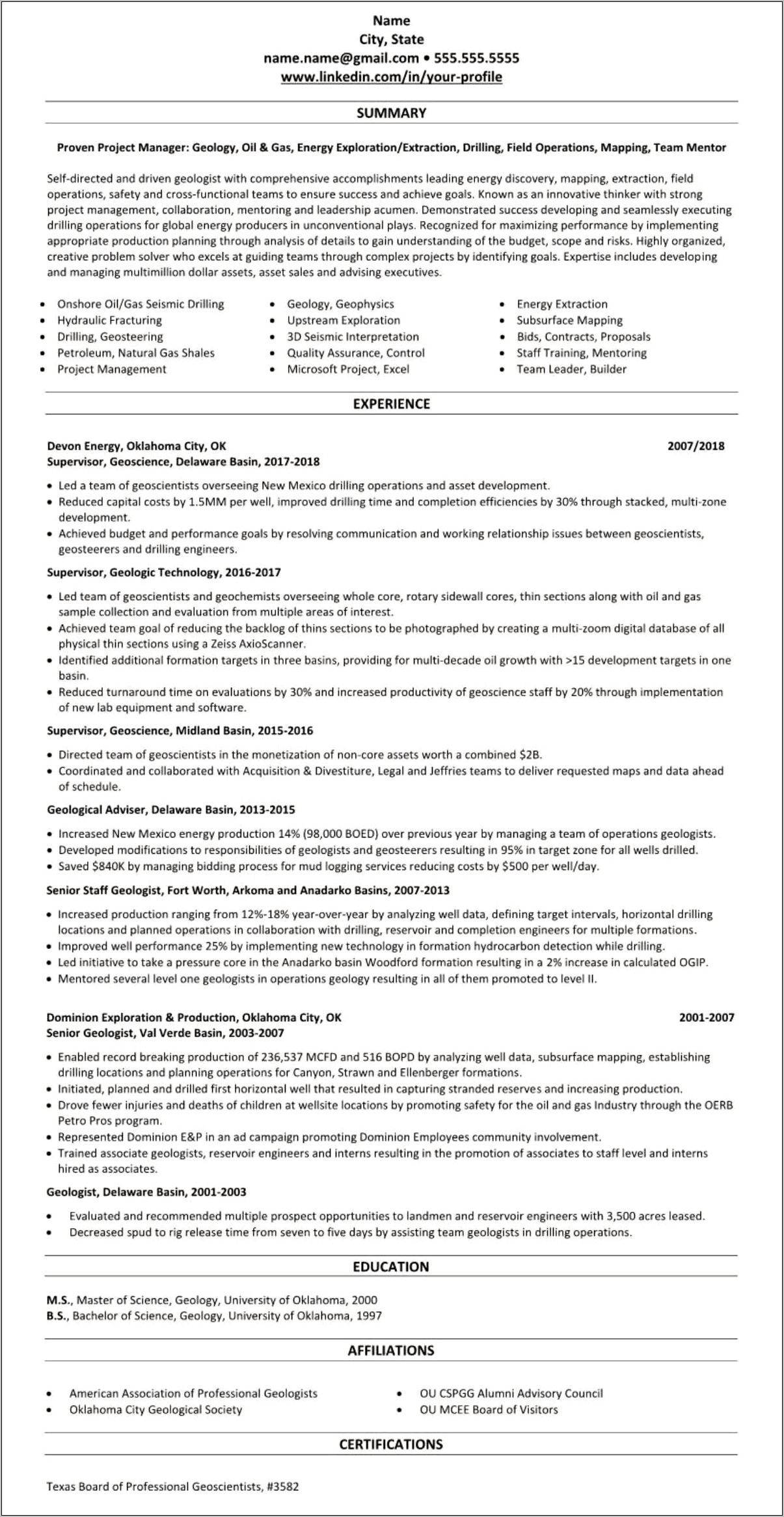 Sample Resume For Petroleum Engineering