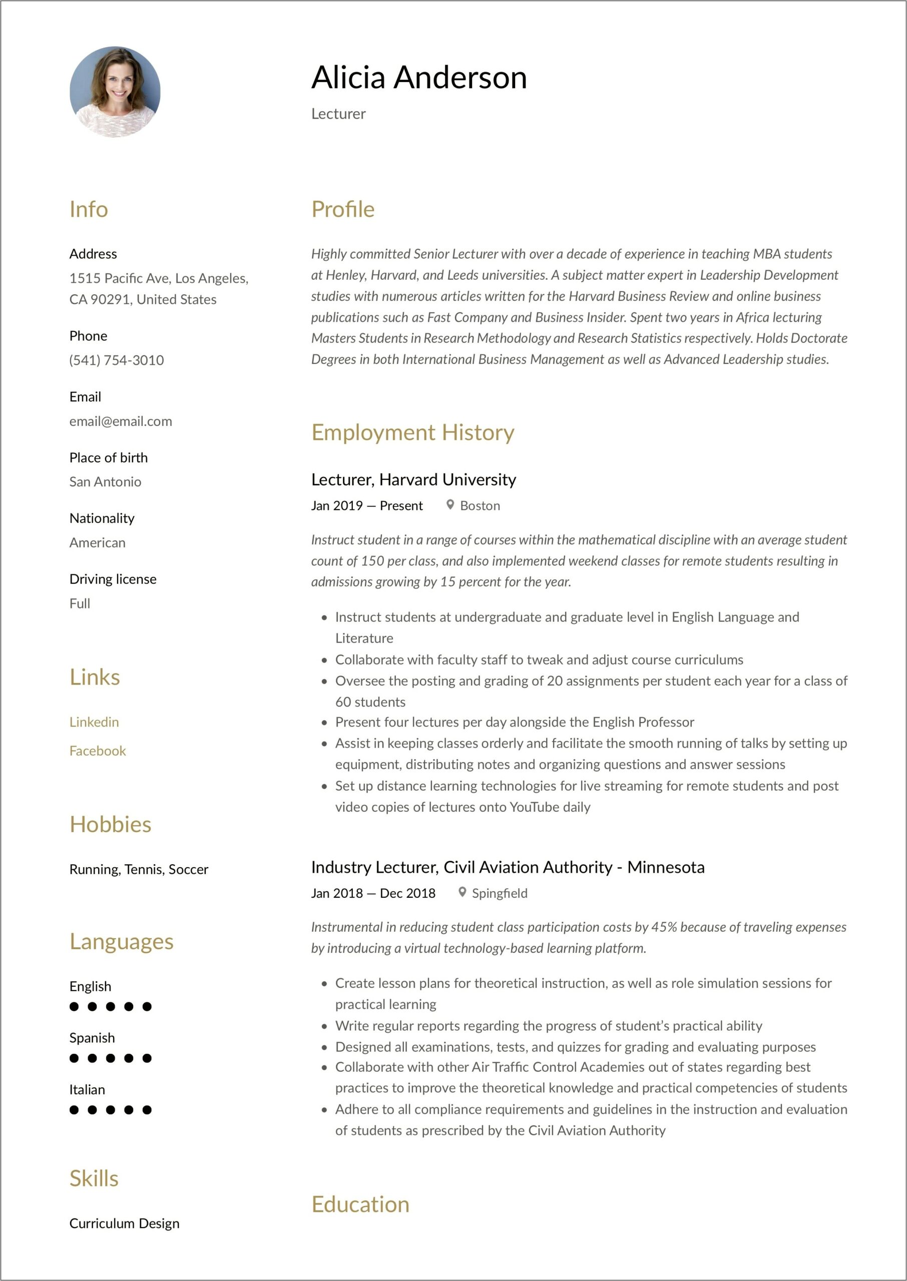 Sample Resume For Postdoctoral Fellowship