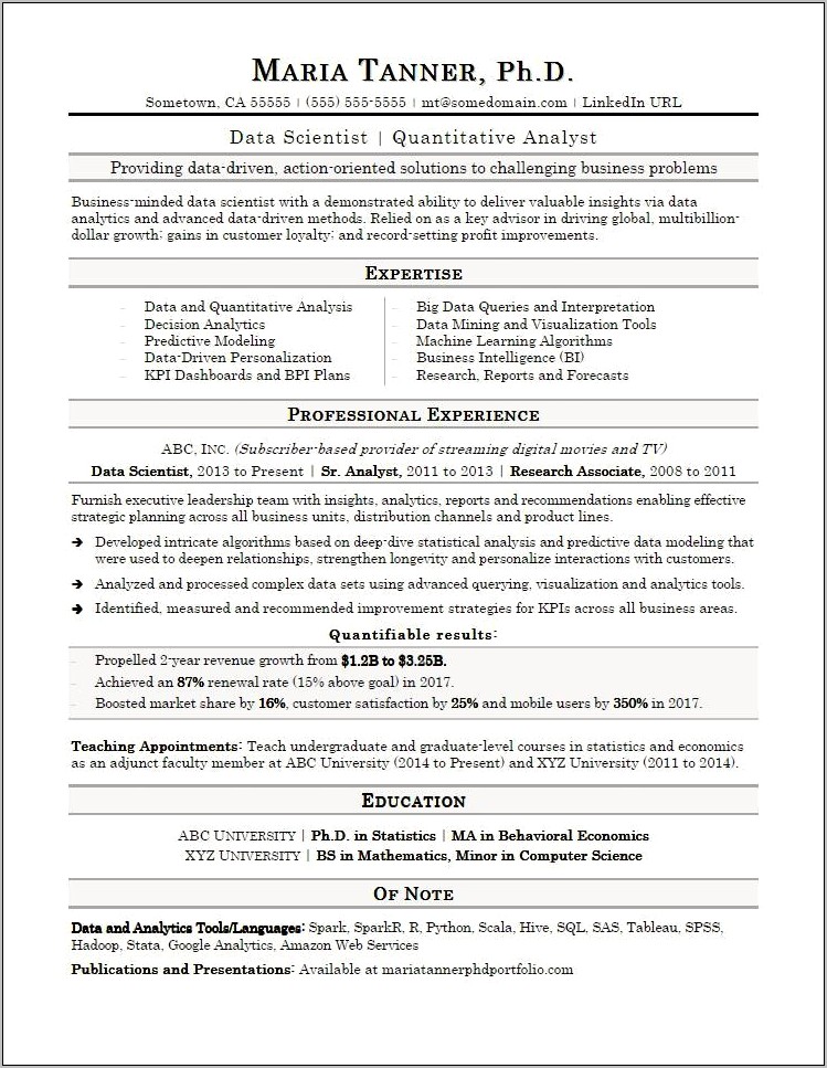 Sample Resume For Principal Position