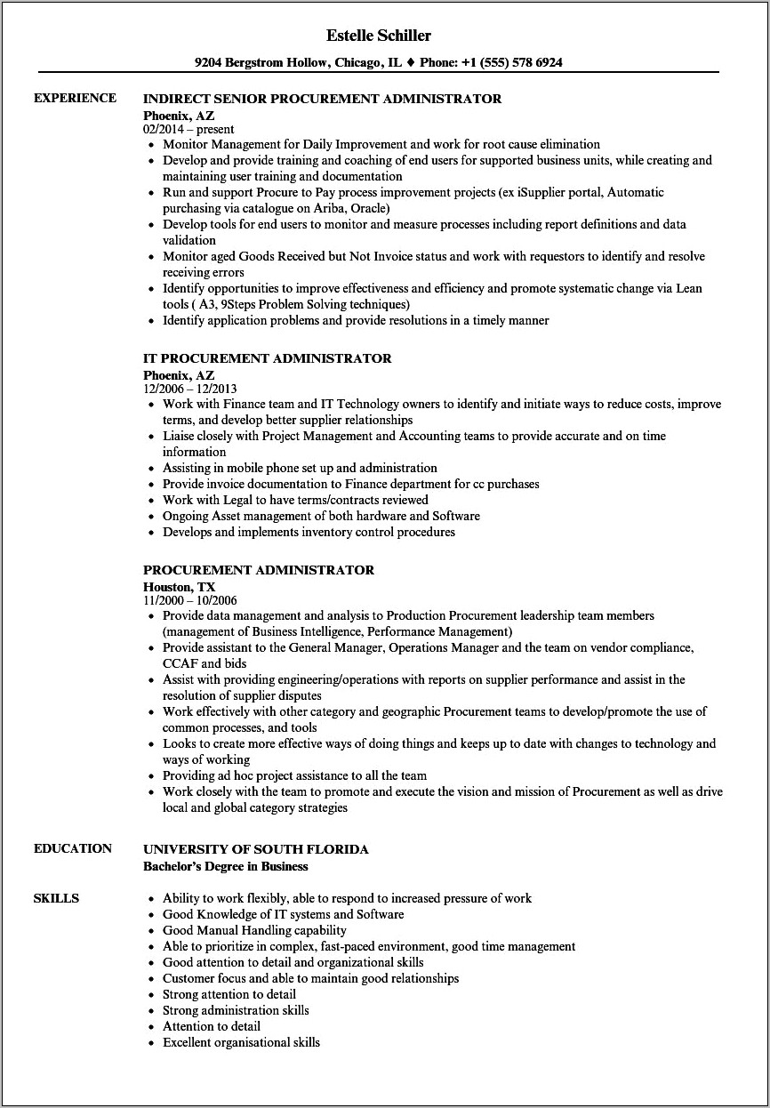 Sample Resume For Subcontract Administrator