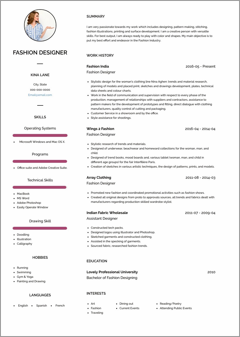 Sample Resume For Textile Designers