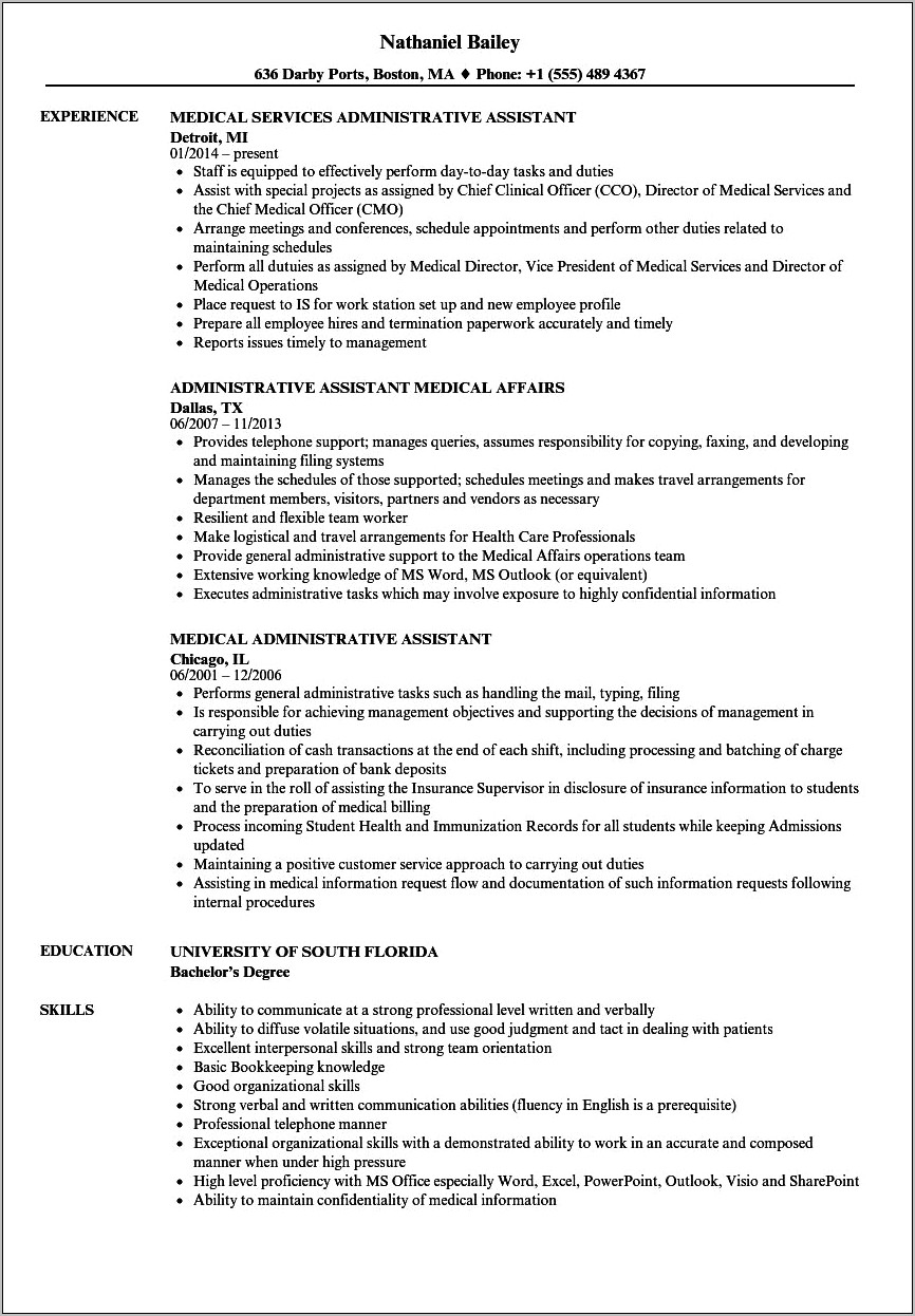 Sample Resume For Va Hospital