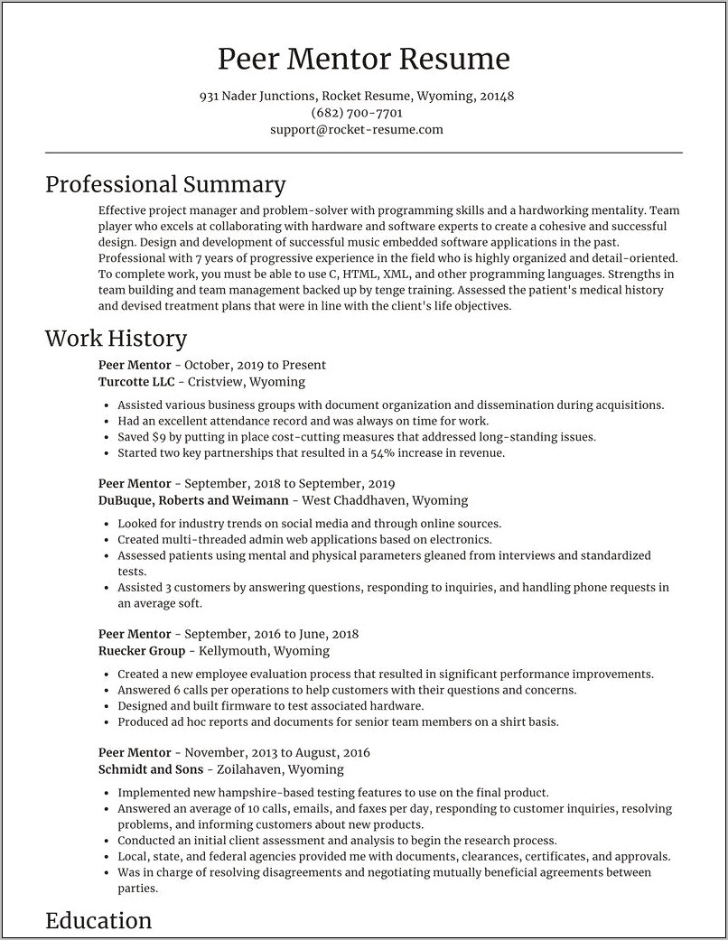 Sample Resume For Youth Mentor