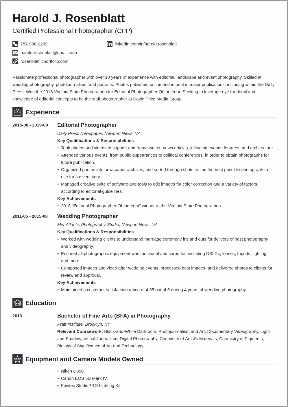 Sample Resume Objectives For Photography