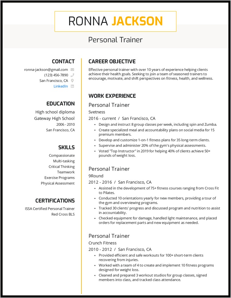 Sample Resume Objectives For Trainers
