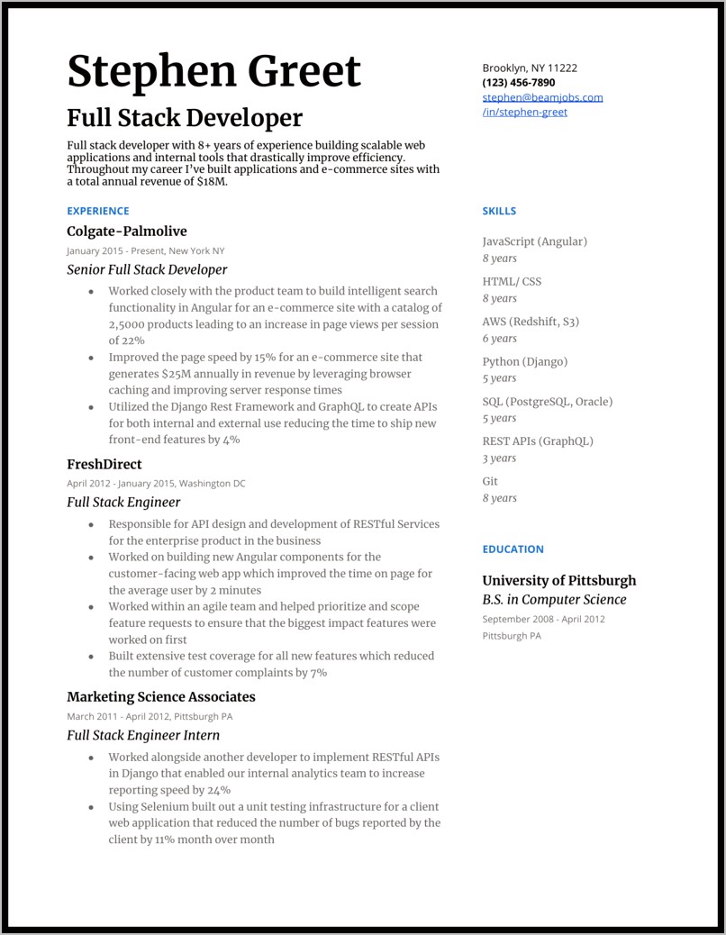 Sample Resume Software Developer Fresher