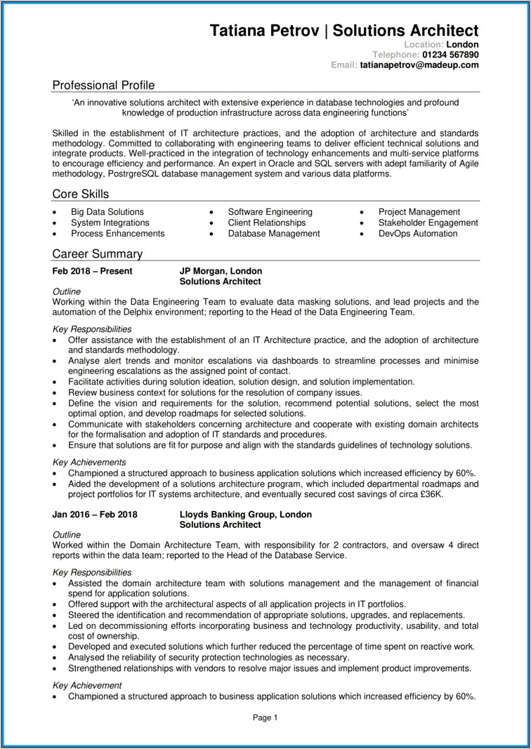 Sample Resume Software Technical Architect