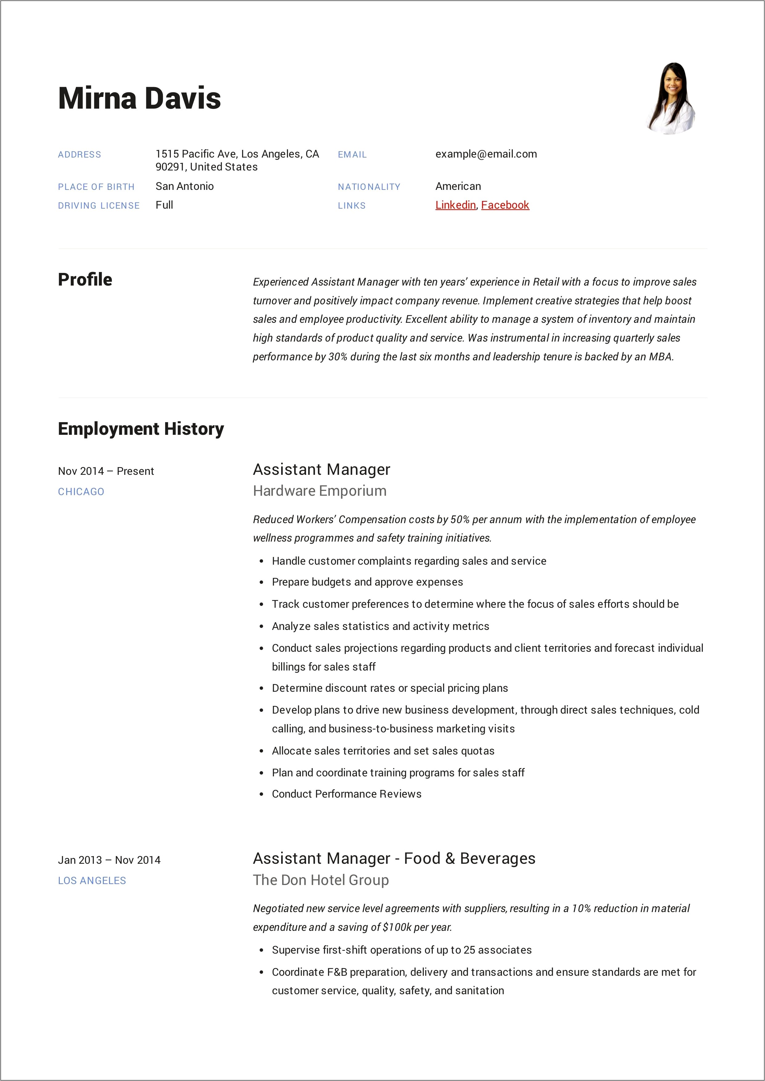 Sample Resume Walmart Department Manager