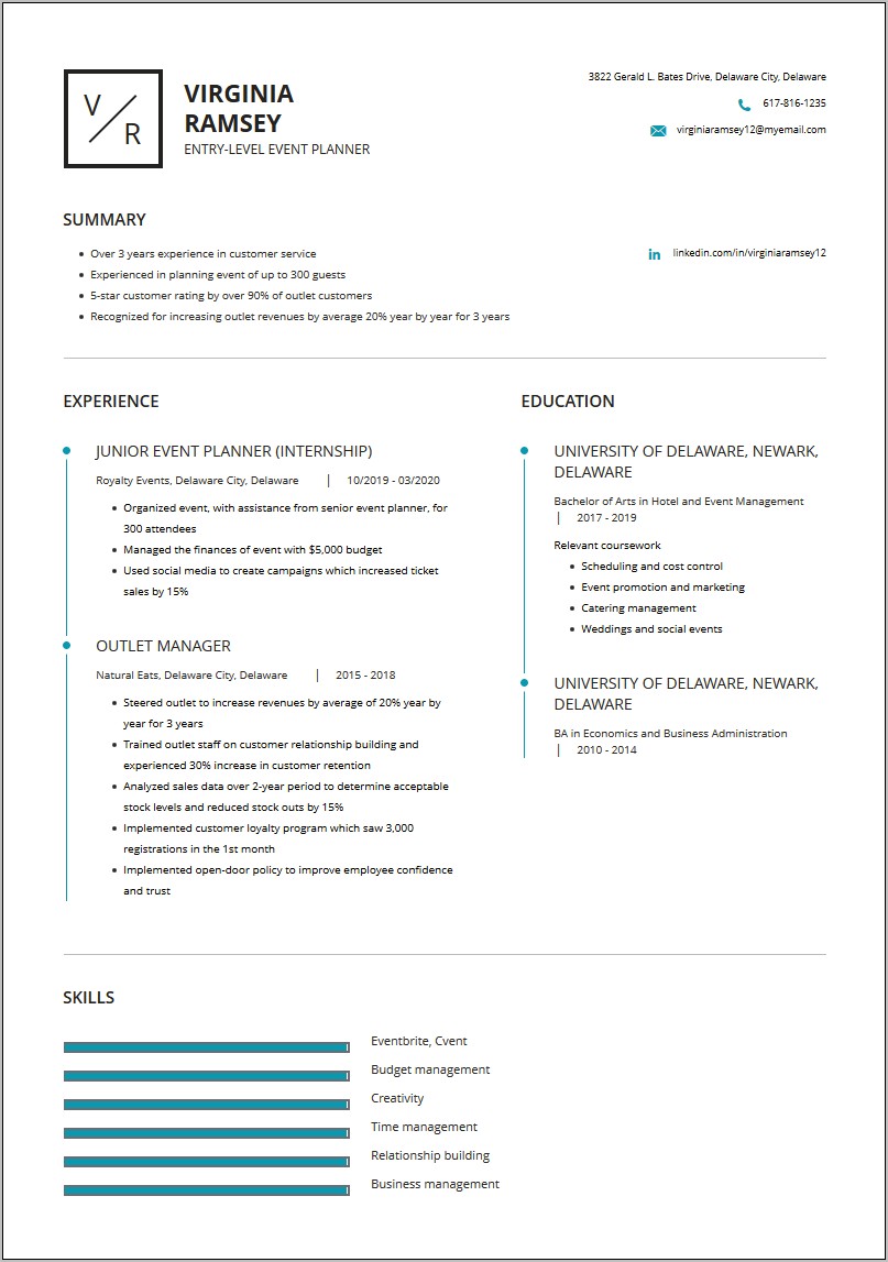 Sample Resumes For Event Planning
