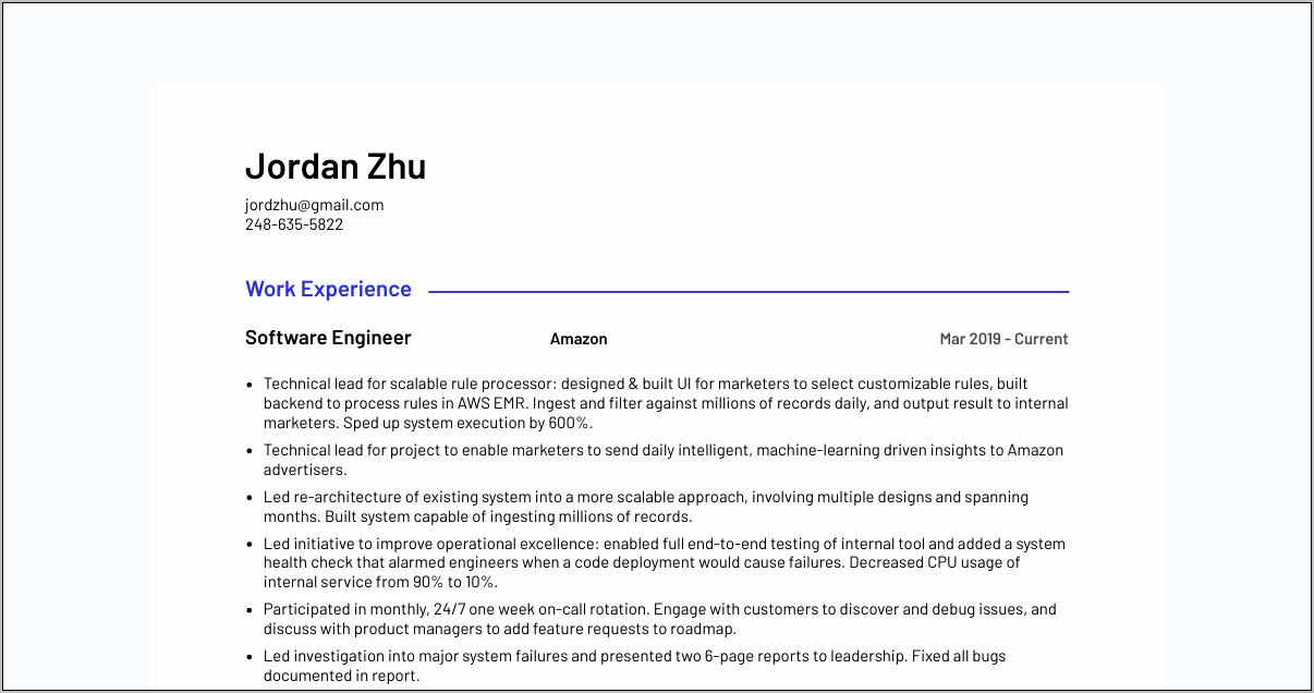 Sample Software Engineering Internship Resume