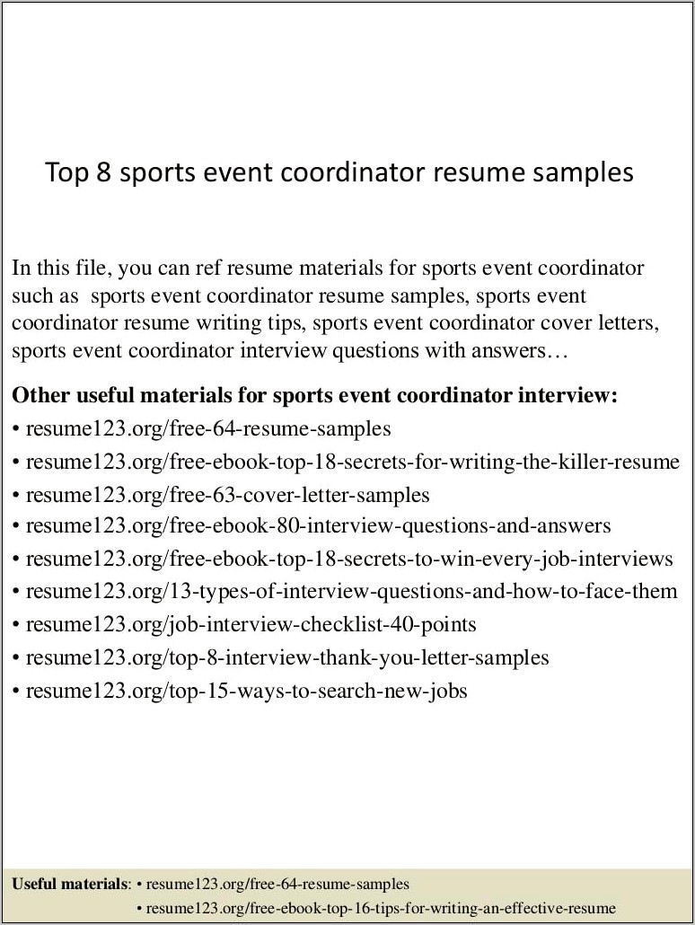 Sample Special Events Coordinator Resume