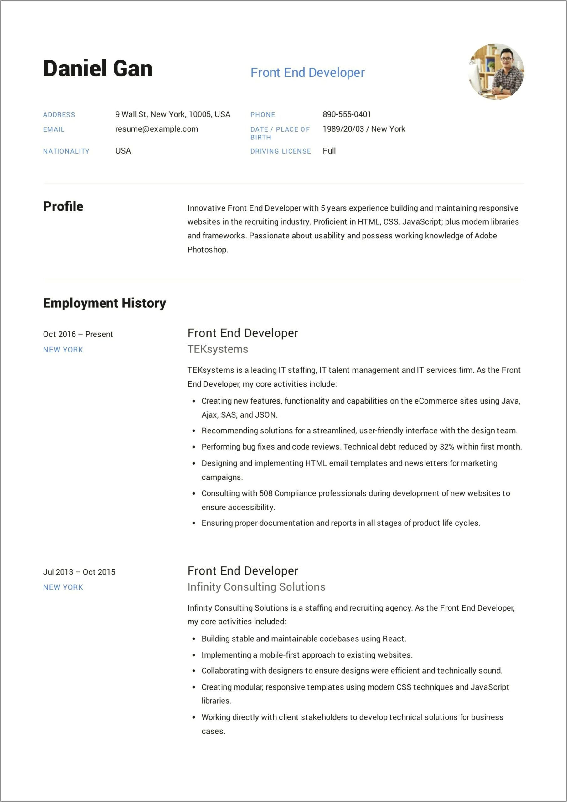 Sample Web Developer Resume Download