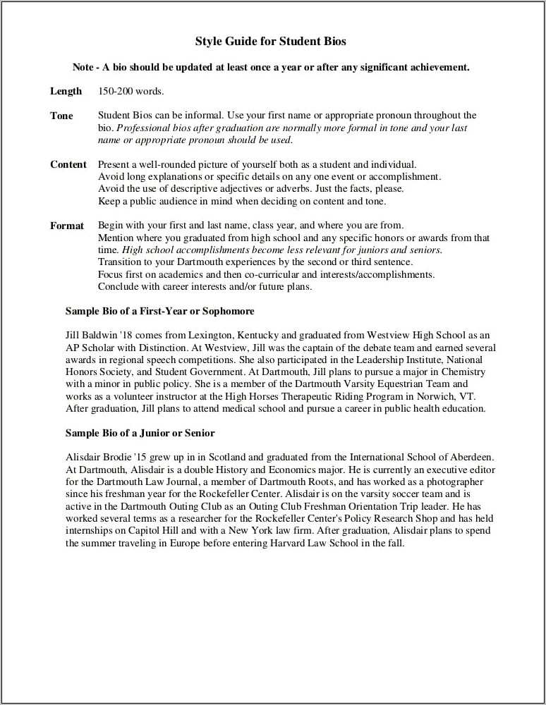 Samples Of An Autobiographical Resume