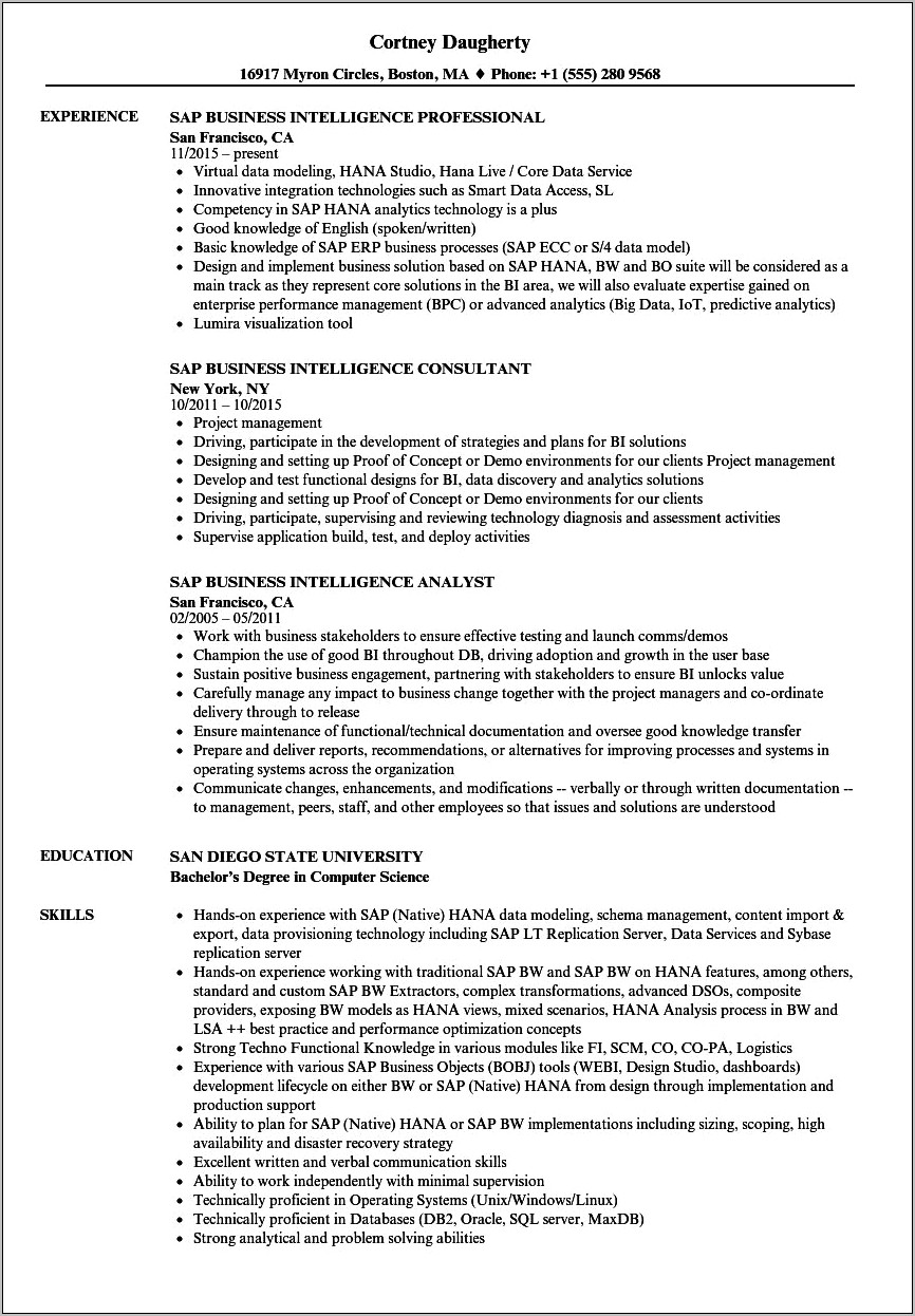 Sap Business Objects Consultant Resume