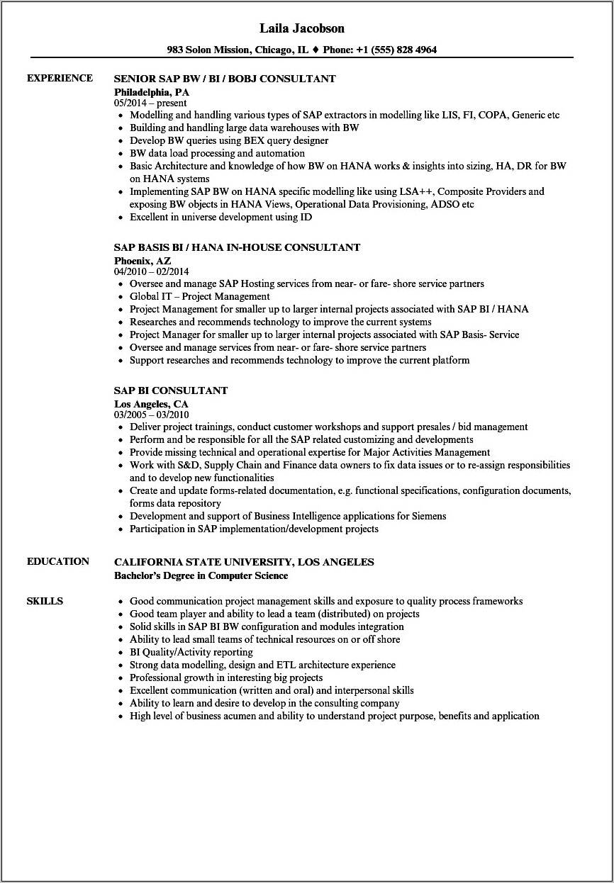 Sap Experience Examples On Resumes
