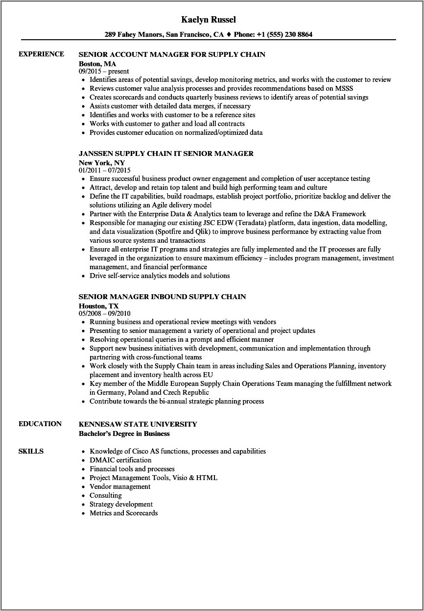 Sap Supply Chain Manager Resume