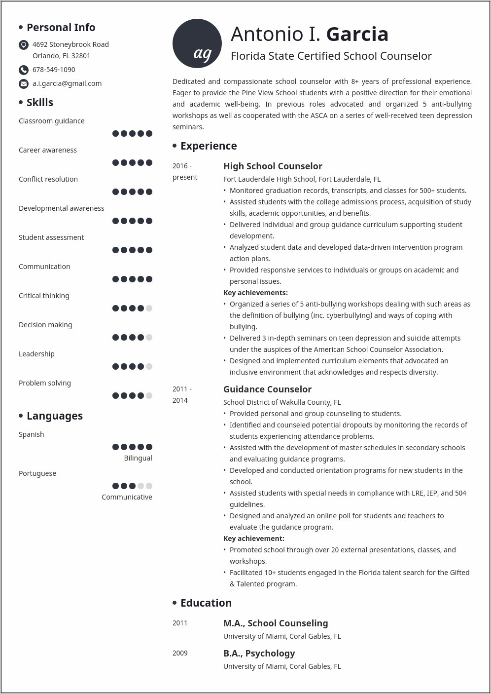 School Counselor Objective For Resume