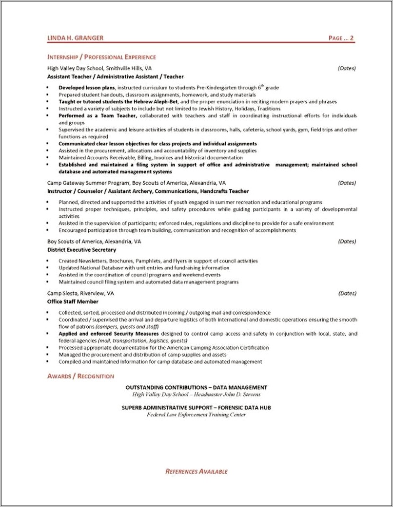 Security Specialist 0080 Resume Examples