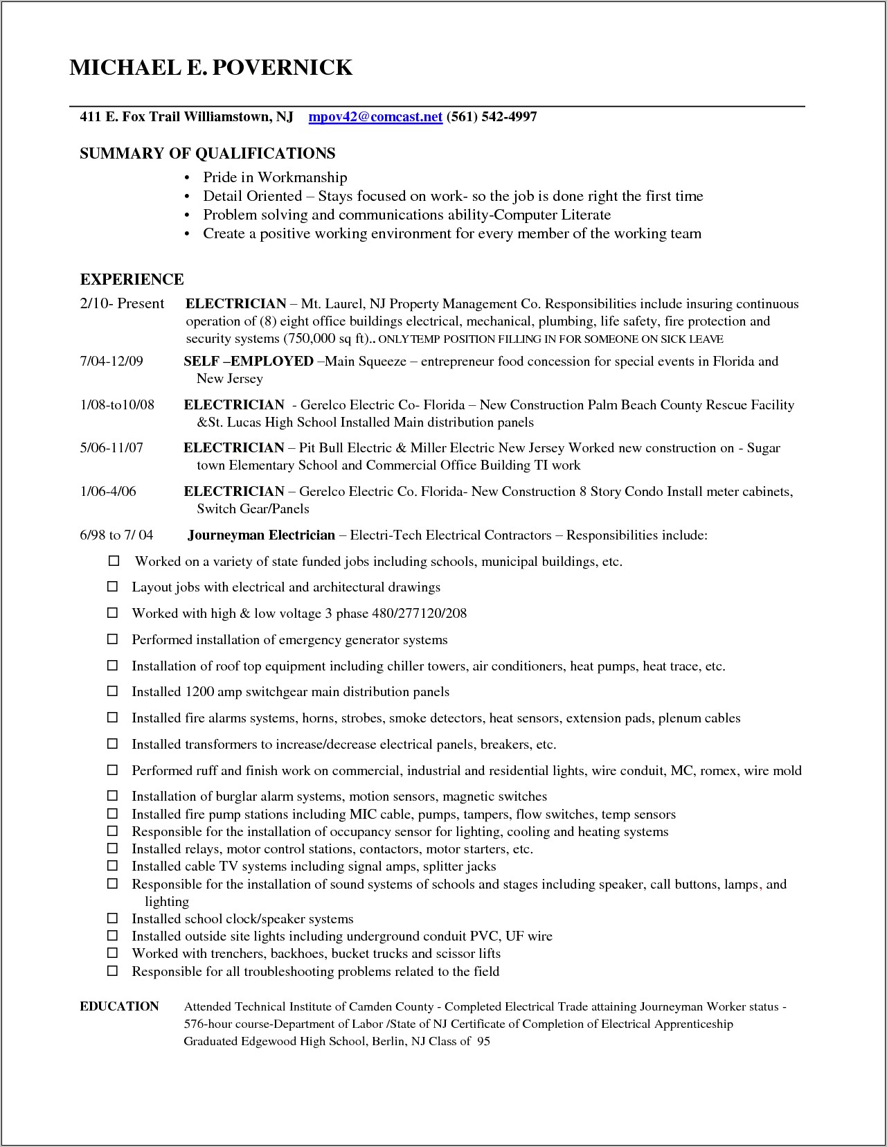 Self Employed Resume Objective Examples