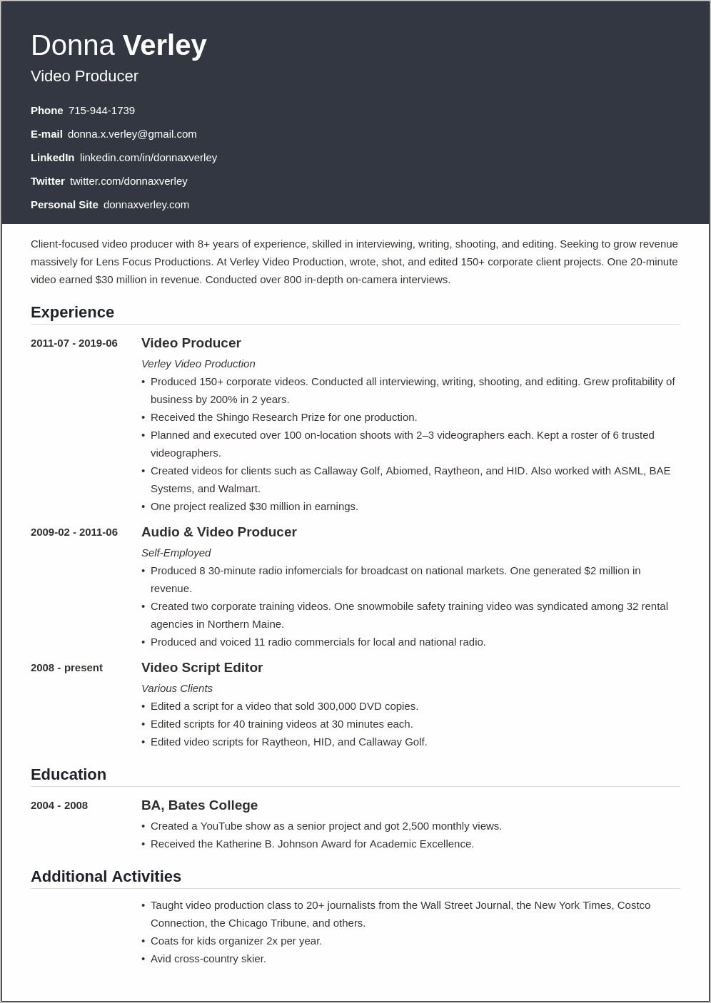 Self Employed Resume Summary Sample