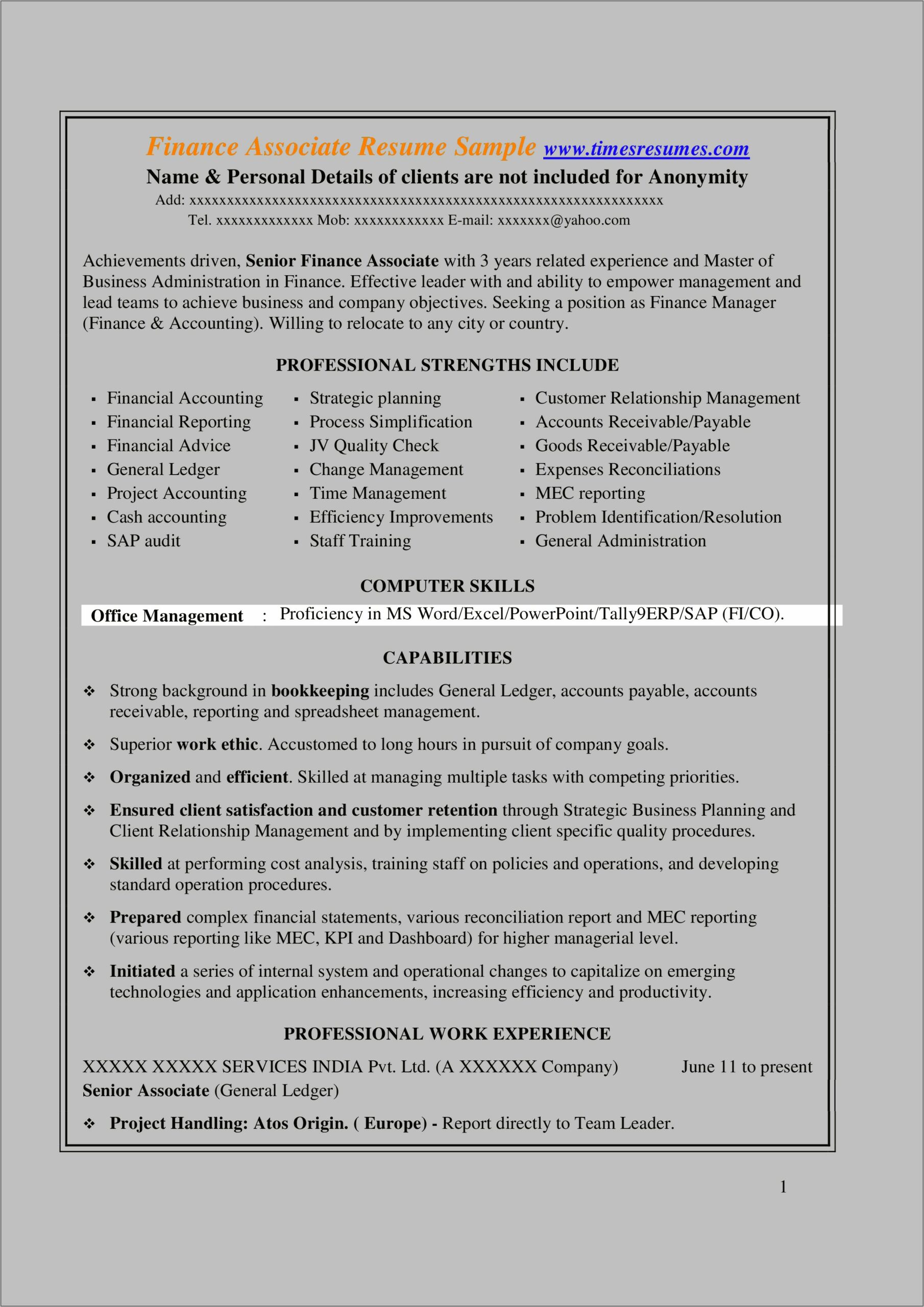 Senior Finance Manager Resume Format