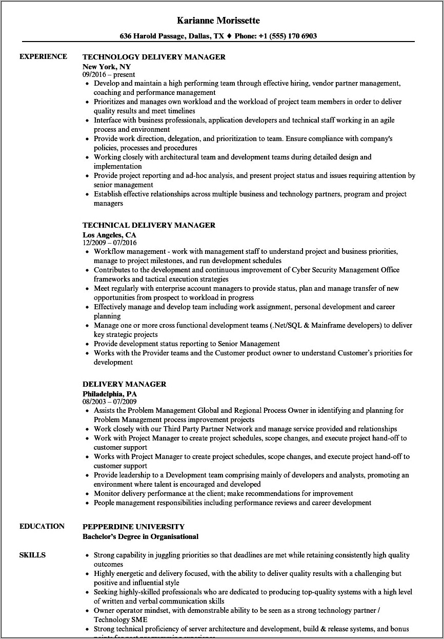 Senior It Delivery Manager Resume