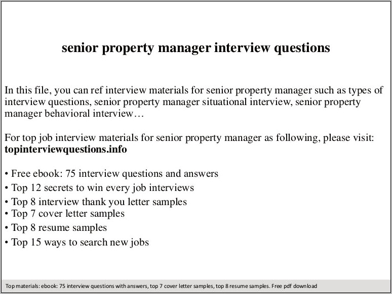 Senior Property Manager Resume Sample