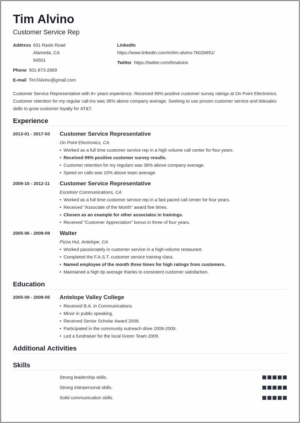 Service Advisior Examples For Resume
