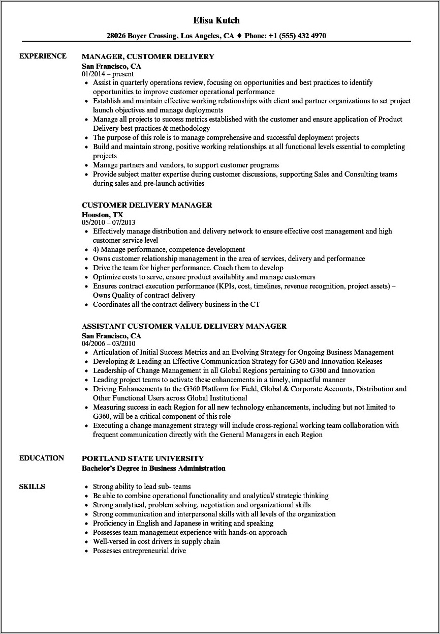 Service Delivery Manager Resume Format