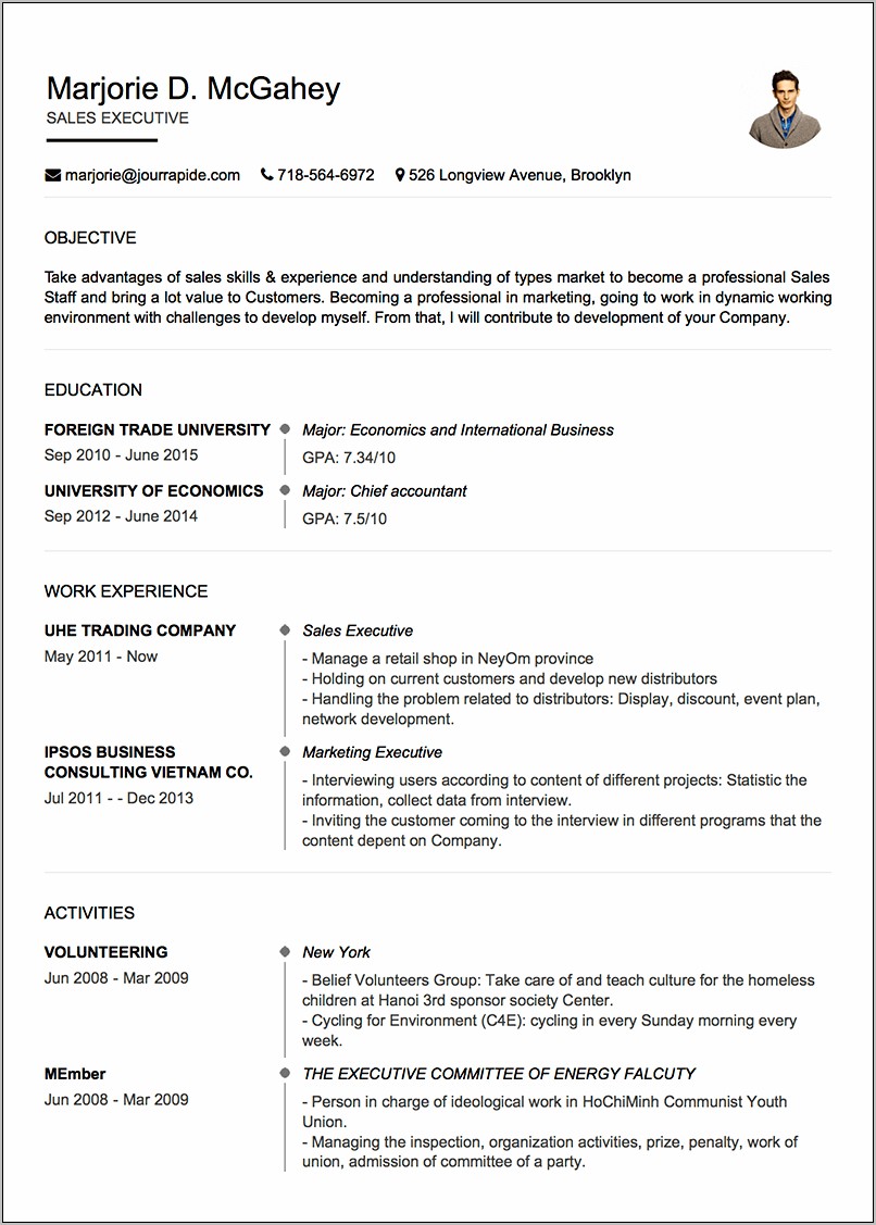 Simple One Page Resume Examples